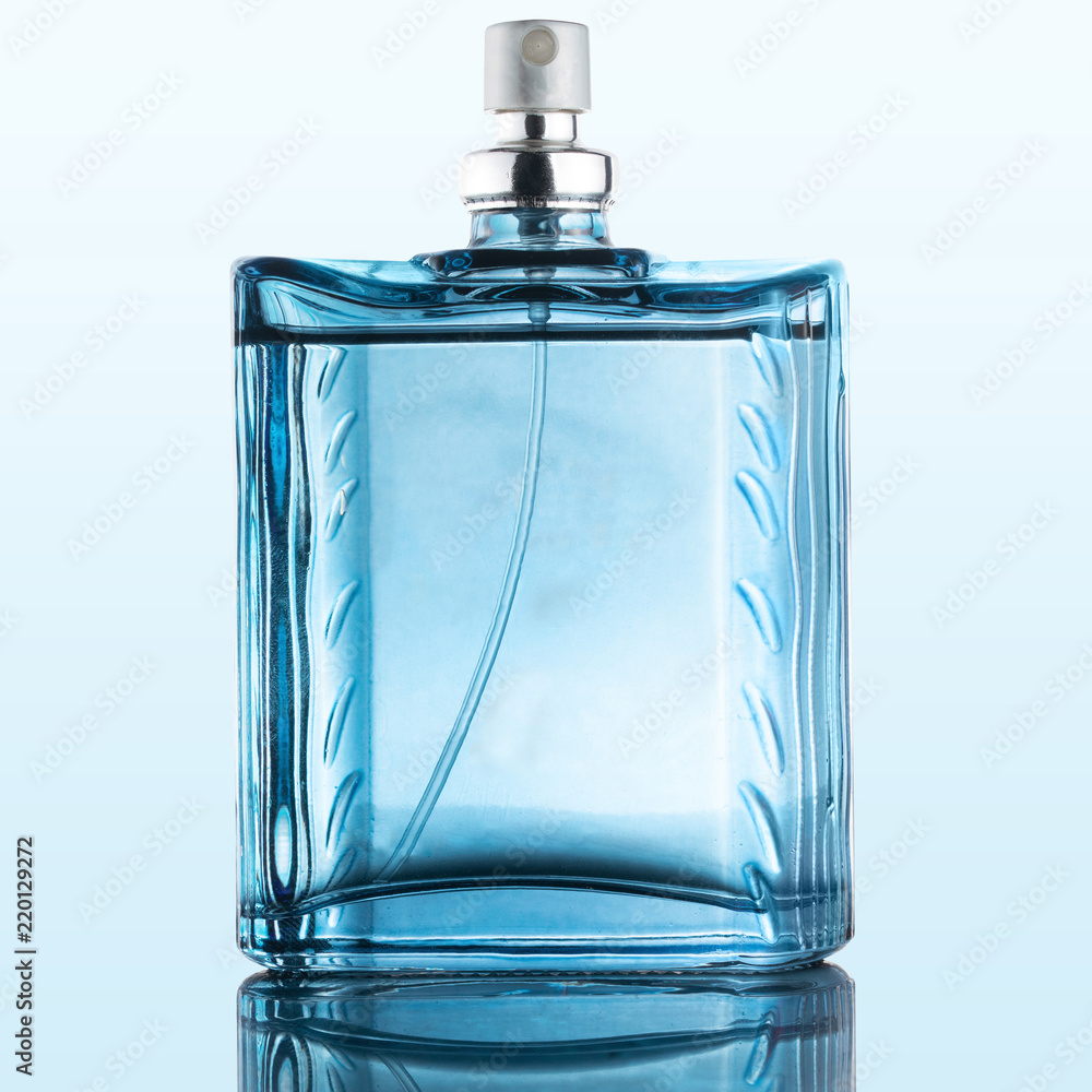 custom made wallpaper toronto digitalBlue Perfume Bottle, glass, on top of a reflective surface, isolated background
