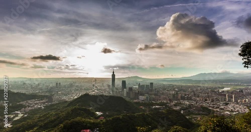 sunset skyline timelapse in jiu wu peak taipei Xiangshan taiwan