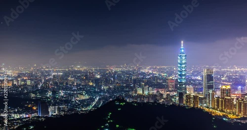 Wallpaper Mural nightview skyline timelapse in jiu wu peak taipei Xiangshan taiwan Torontodigital.ca