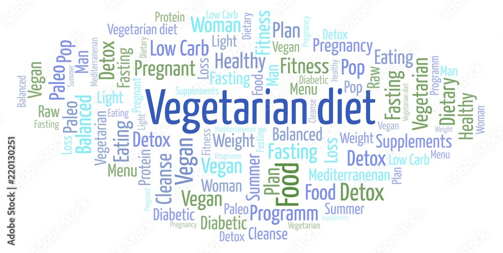 Fototapeta premium Word cloud with text Vegetarian Diet on a white background.