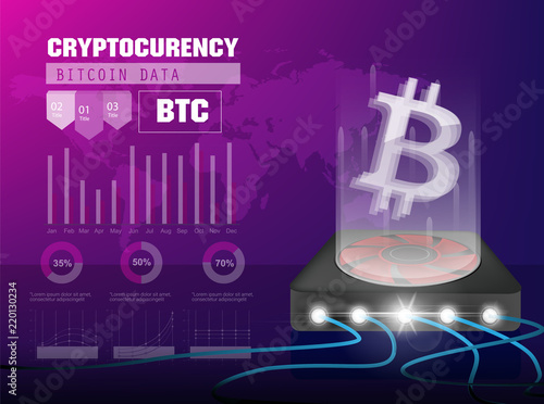 Cryptocurrency icon with info graphic digital style on modern background:BTC icon