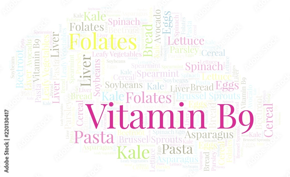 Vitamin B9 word cloud.