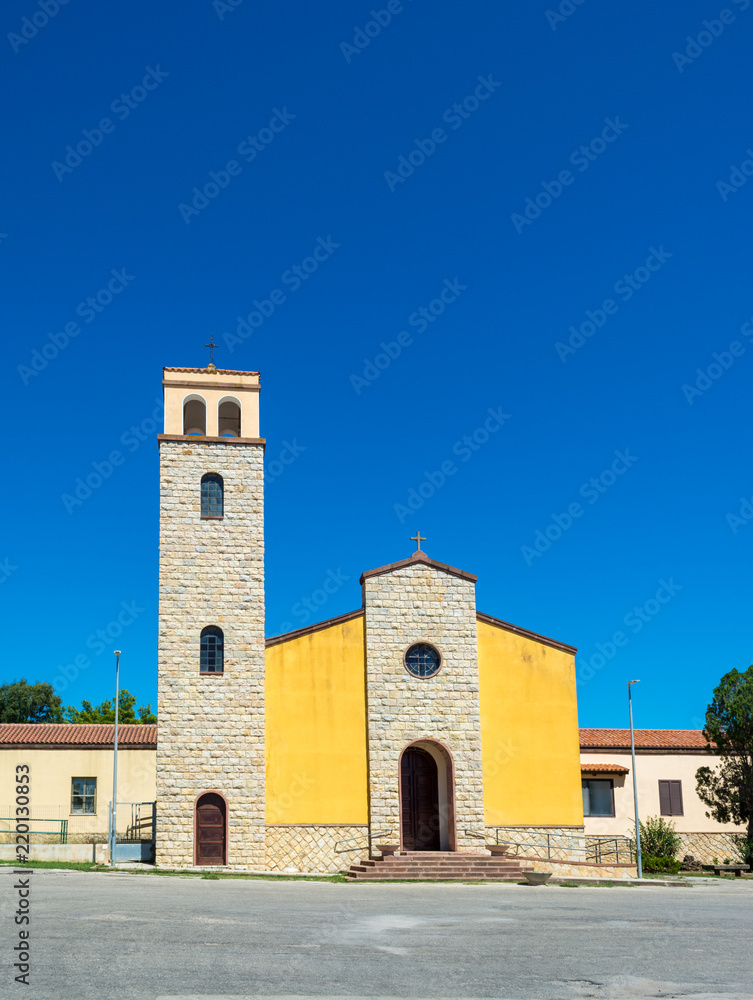 Square and small church in sardinian village