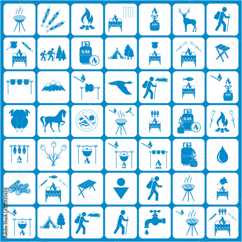 Set of travel and camping equipment icons