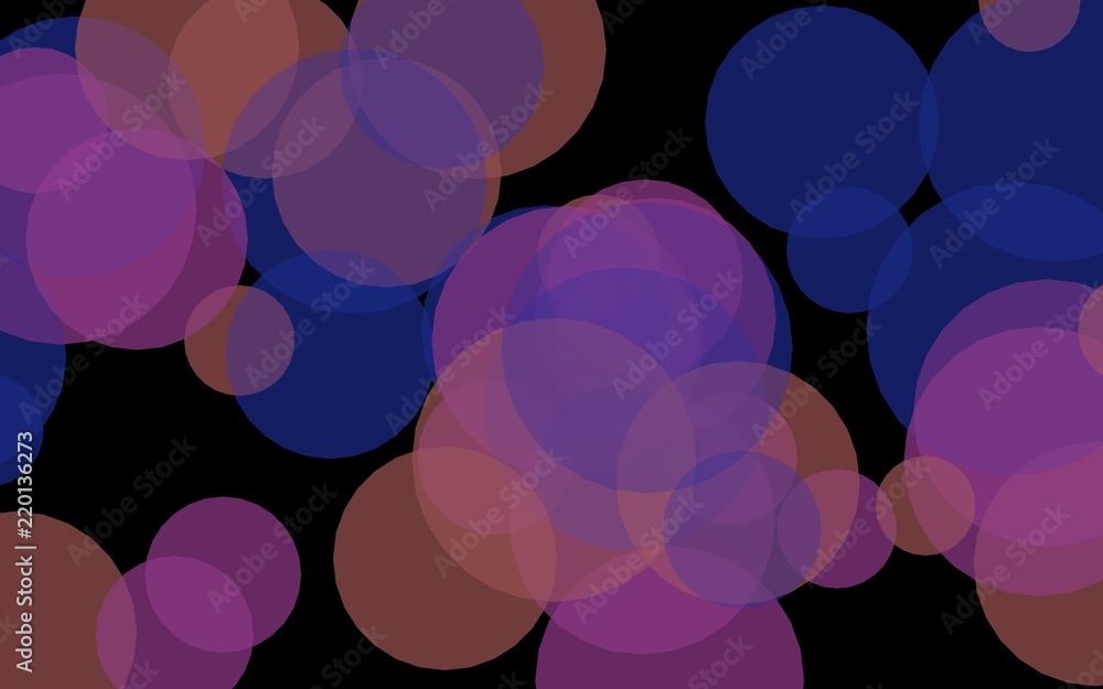 Multicolored translucent circles on a dark background. Pink tones. 3D illustration Multicolored translucent circles on a dark background. Pink tones. 3D illustration