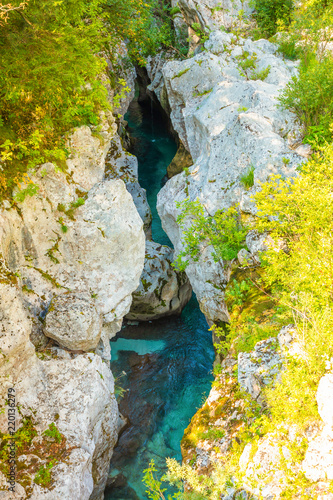 Velika Korita is canyon of Soca river in Soca valley in Slovenia