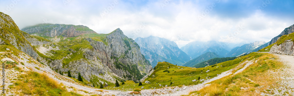 Panoramic view of Alps from Mangart saddle in Slovenia