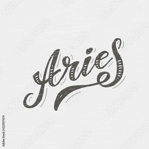 Aries lettering Calligraphy Brush Text horoscope Zodiac sign