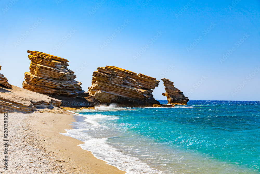 Rocks at Triopetra beach, Southern Crete, Mediterranean sea, Greece.  Beautiful background suitable for wallpaper. Stock Photo