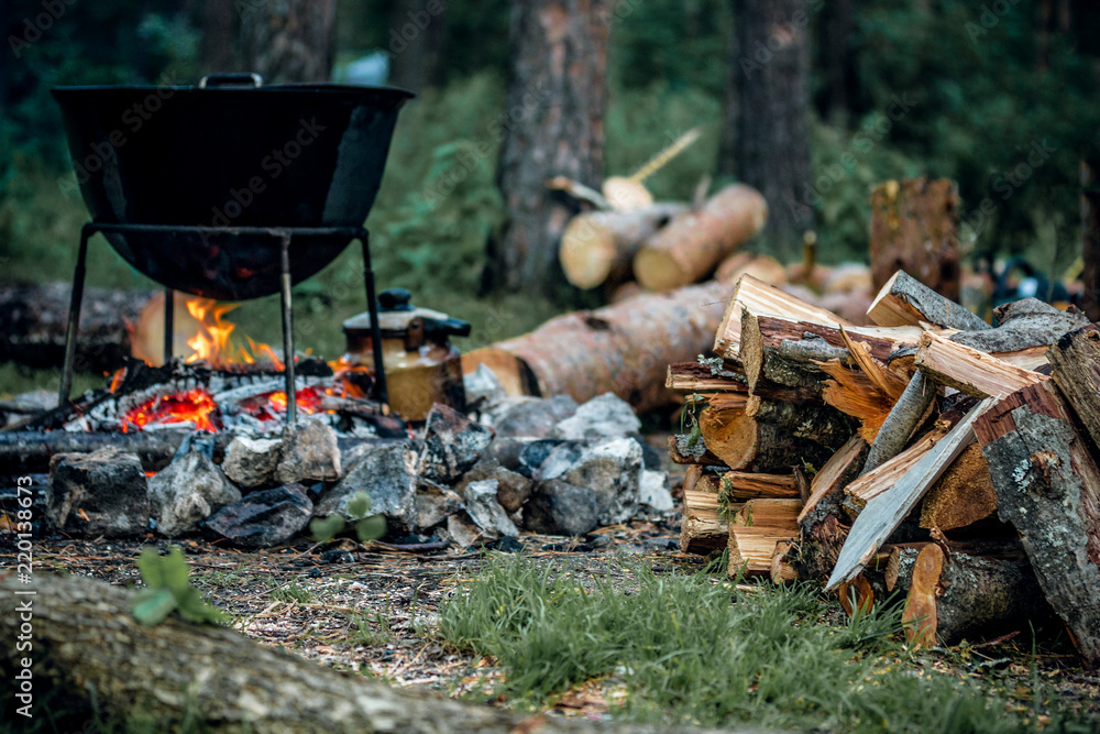 a cauldron for cooking is on the fire a cauldron for cooking is on the fire