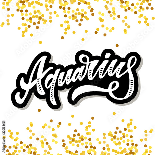 Aquarius lettering Calligraphy Brush Text horoscope Zodiac sign