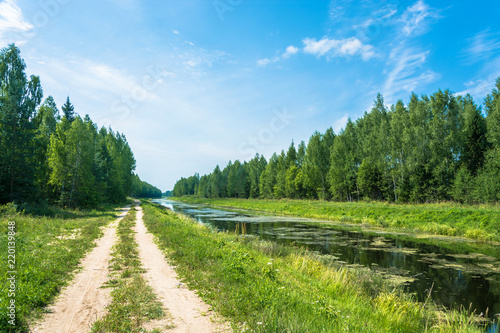 Volga-Uvod Canal on a sunny summer day, Ivanovo Region, Russia.