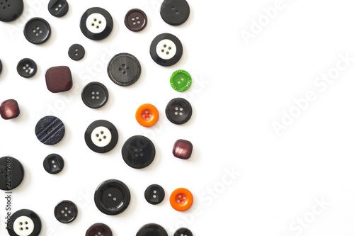 Many different buttons isolated on white background. Place for inscription