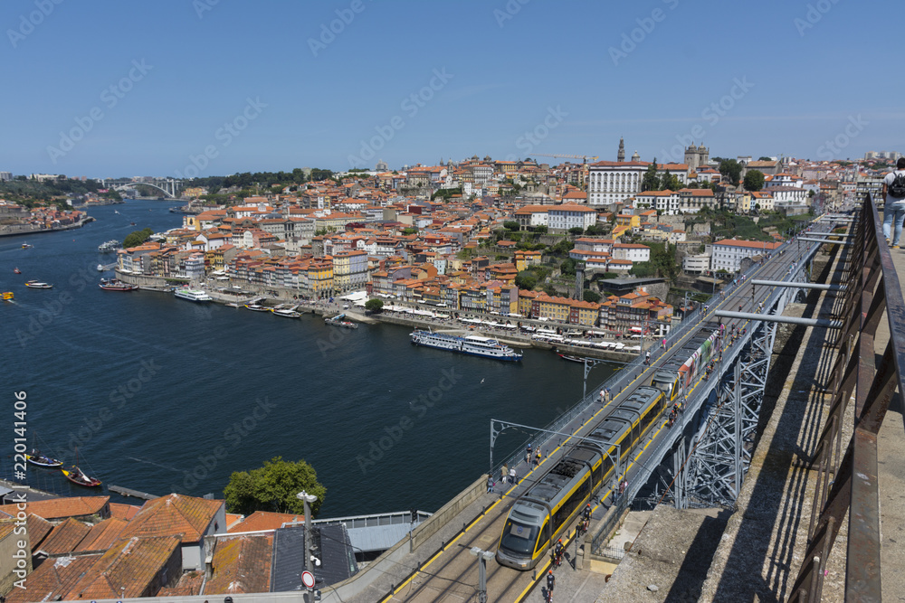Old town of Porto, the Luiz I bridge and the Douro river