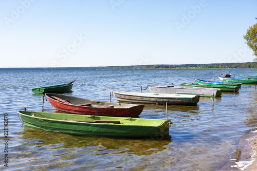 Colorful boats in summer, Naroch- largest lake in Belarus