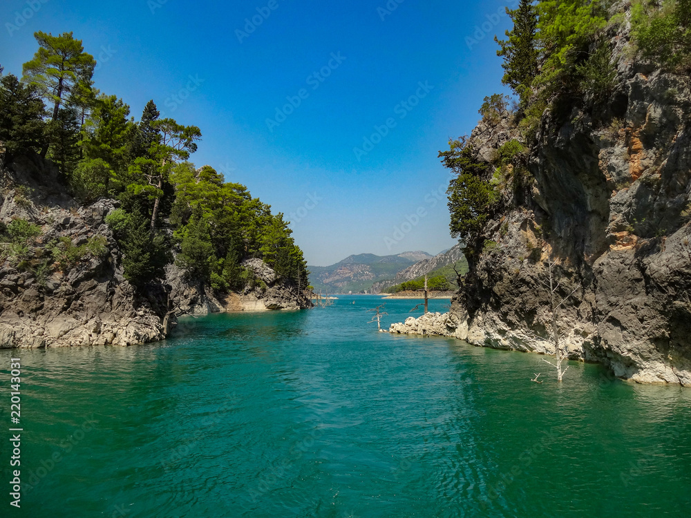 Turquoise lake and mountains. Turkish Green Canyon
