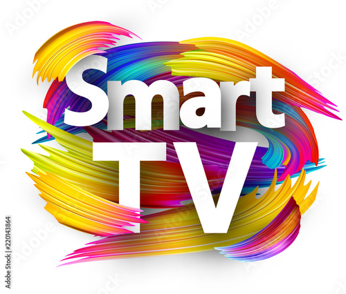 Smart TV sign with colorful brush strokes.