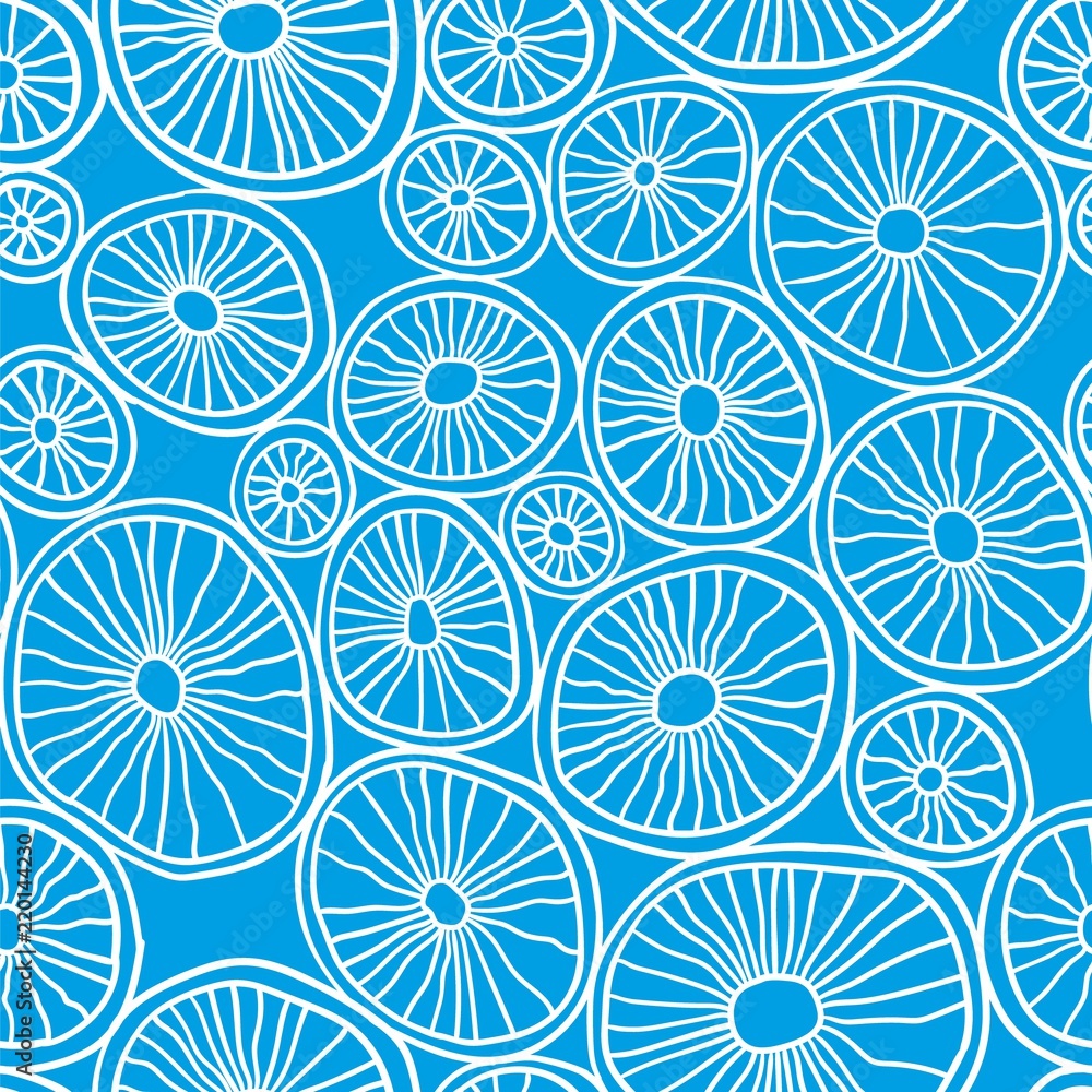 Blue organic rounds. Stylish structure of natural cells. Hand drawn abstract background.