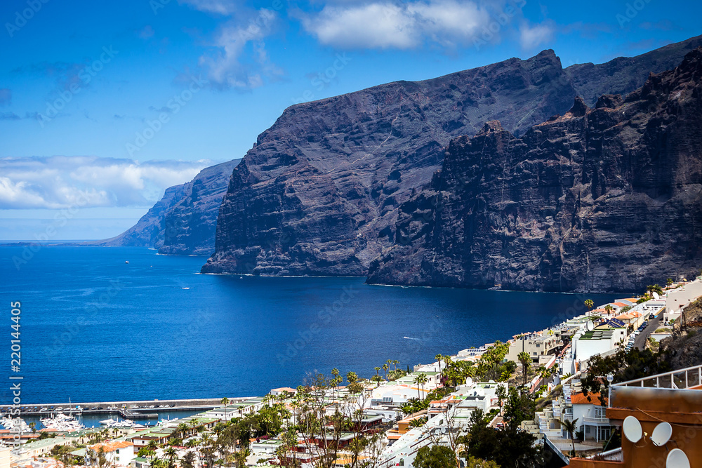 Cityscape view of Los Gigantes cliffs. Tenerife, Canary Islands, Spain