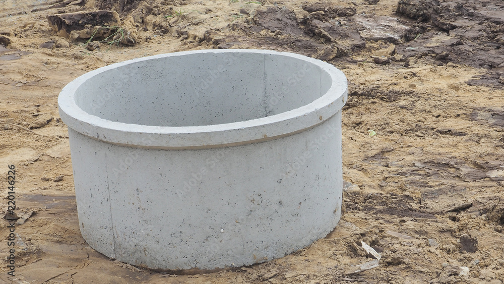 Concrete precast drainage work is construction site on the clay and sand