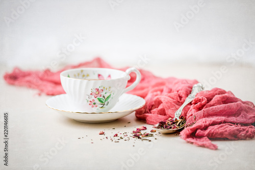 Stanley Fine Bone China Tea Cup and Saucer with Loose Leaf Cherry Blossom Tea