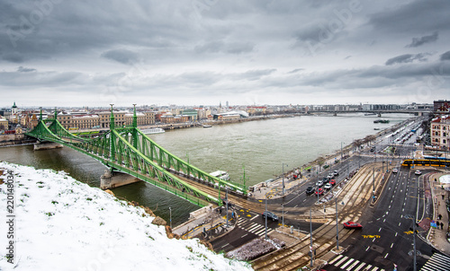 View on Budapest with the Elisabeth bridge in winter