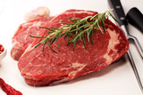 Steak raw. Barbecue Rib Eye Steak, dry Aged Wagyu Entrecote Steak.