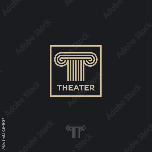 T monograms. T letter in the form of an antique column in a frame.