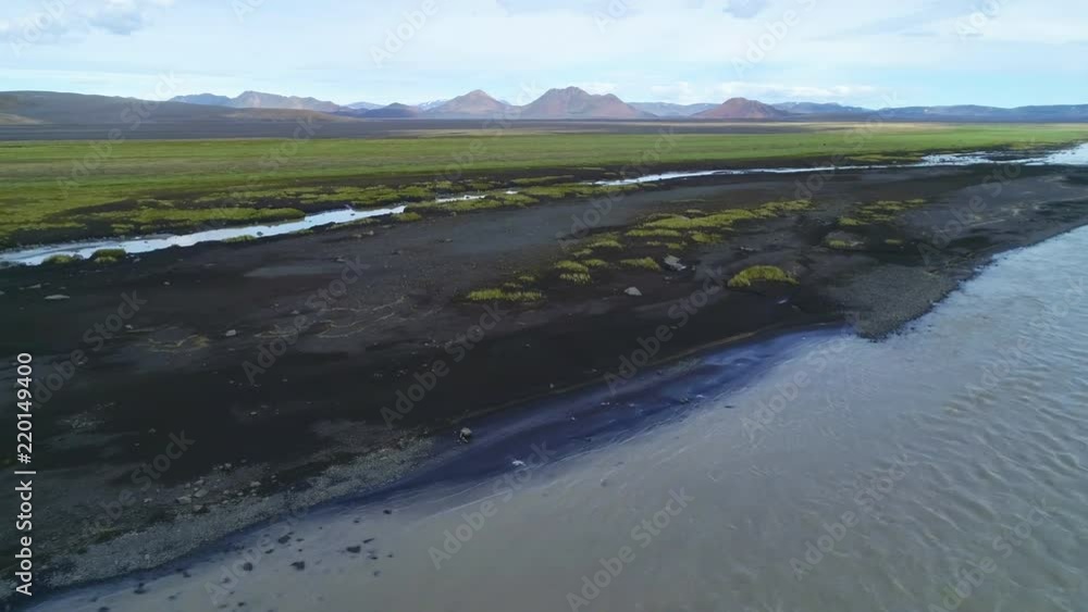 Aerial of a glacial river in a remote highland region of Iceland. Aerial of a glacial river in a remote highland region of Iceland.