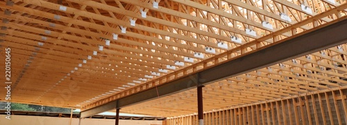 interior view of new roof being built for a large building
