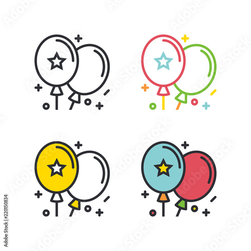 Festive balloons flat simple line icons set.