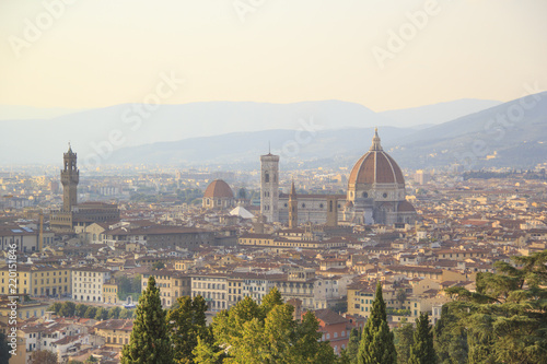 Beautiful view of Santa Maria del Fiore and Giotto's Belltower in Florence, Italy