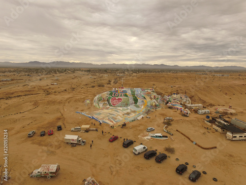 Aerial view of Salvation Mountain and Slab City, Niland, CA photo
