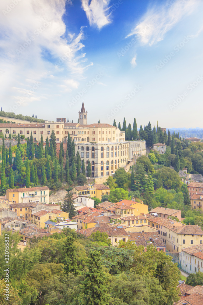 Beautiful view of the panorama of Verona and the hill of San Pietro in Verona, Italy