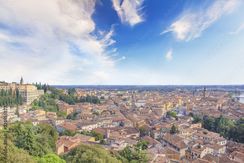 Beautiful view of the panorama of Verona and the hill of San Pietro in Verona, Italy