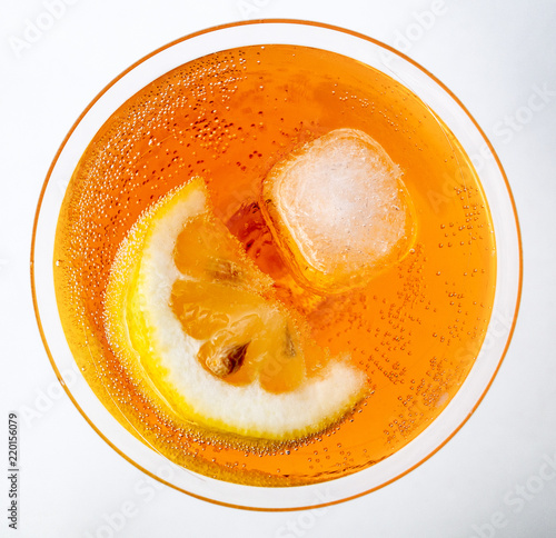 Aperol Spritz cocktail on a white table