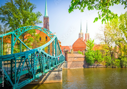 old town of Wroclaw - bridge to island Tumski, Poland, retro toned
