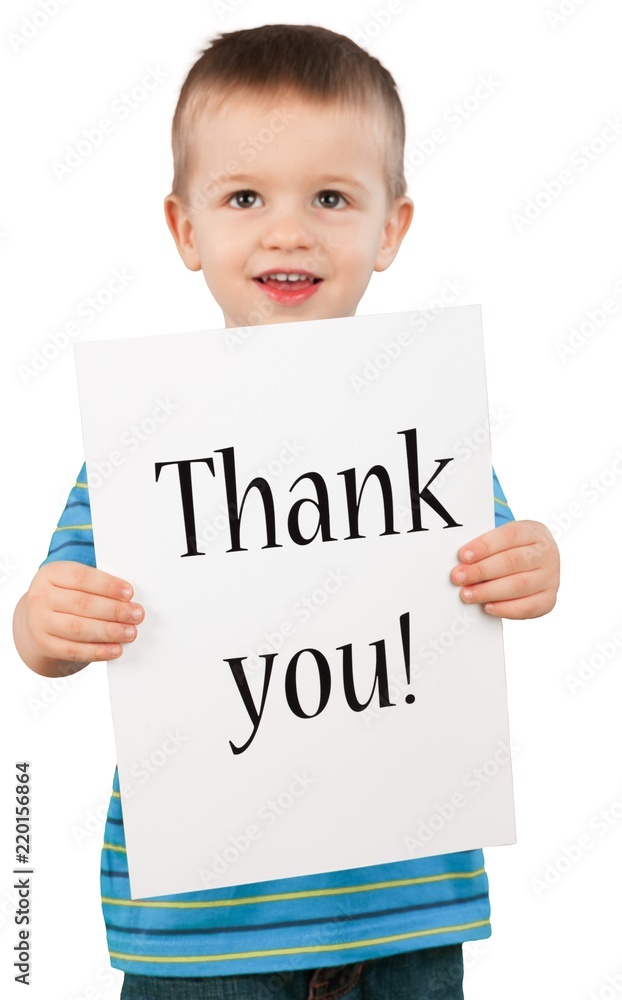 Friendly Little Boy Holding Sheet of Paper with Inscription Friendly Little Boy Holding Sheet of Paper with Inscription