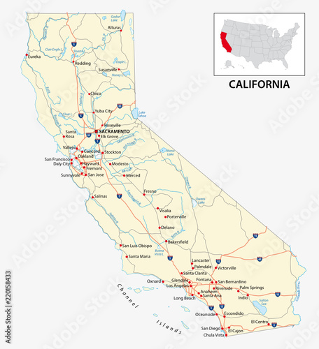 Obraz na płótnie road map of the US American State of California w salonie