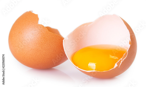 Raw egg on white background