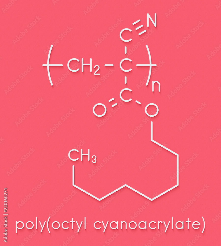 Poly(n-butyl cyanoacrylate) polymer, chemical structure. Polymerized (set)  form of n-butyl cyanoacrylate medical instant glue. Used for medical and  veterinary wound closure. Skeletal formula. Stock Illustration | Adobe Stock
