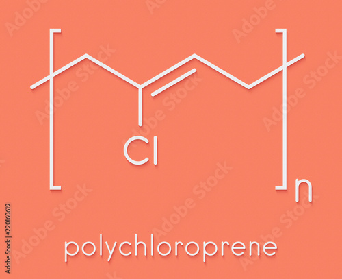 Neoprene (polychloroprene) synthetic rubber, chemical structure. Skeletal formula. photo