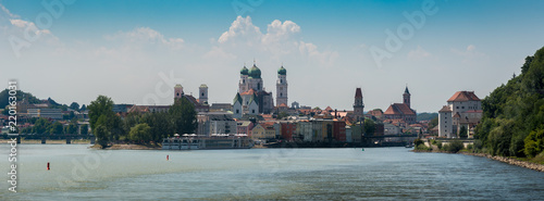 panorama of Passau from the Danube river
