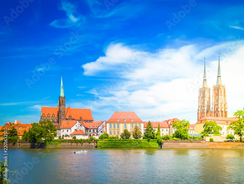 old town of Wroclaw island Tumski , Poland, retro toned