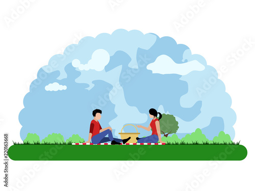 Landscape of a park with people talking