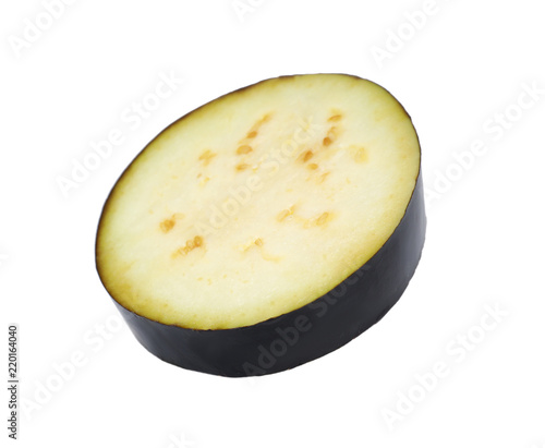 Slice of ripe eggplant on white background