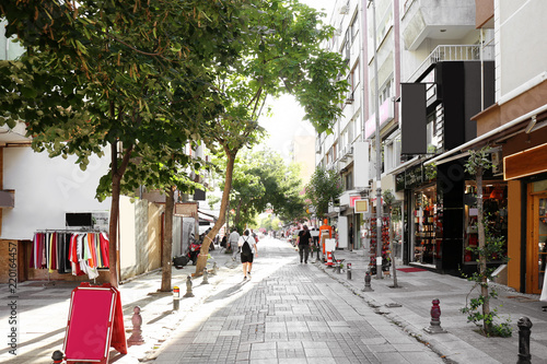 ISTANBUL, TURKEY - AUGUST 09, 2018: Beautiful view of city street with different stores photo