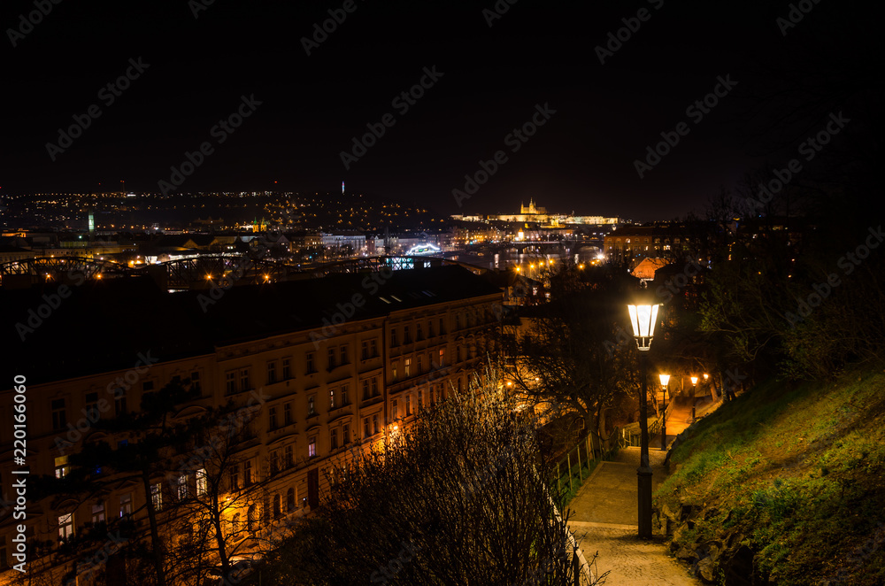 Prague Nightscape from Vysherad with the old town in the background, Prague, Czech Republic