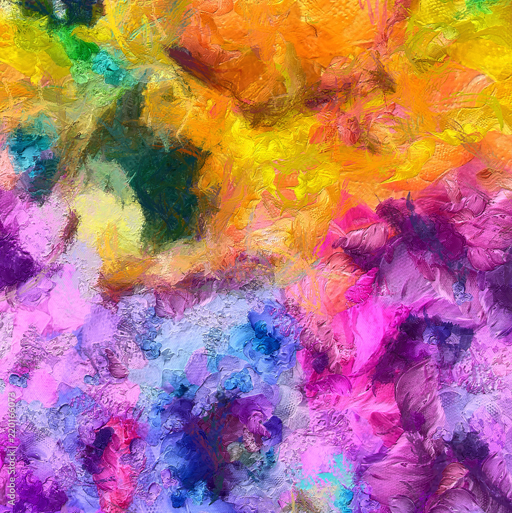 Impression color mix abstract texture art. Artistic bright bacground. Oil painting artwork. Modern style graphic wallpaper. Large strokes of paint. Colorful pattern for design work or wallpaper.