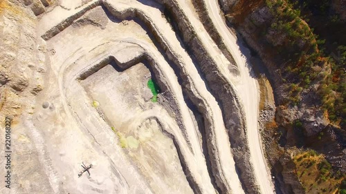 Biggest Czech limestone quarry Devil's Stairs - Certovy Schody. Aerial view of industrial landscape after mining. Industry and environment in Czech Republic, Europe.  photo